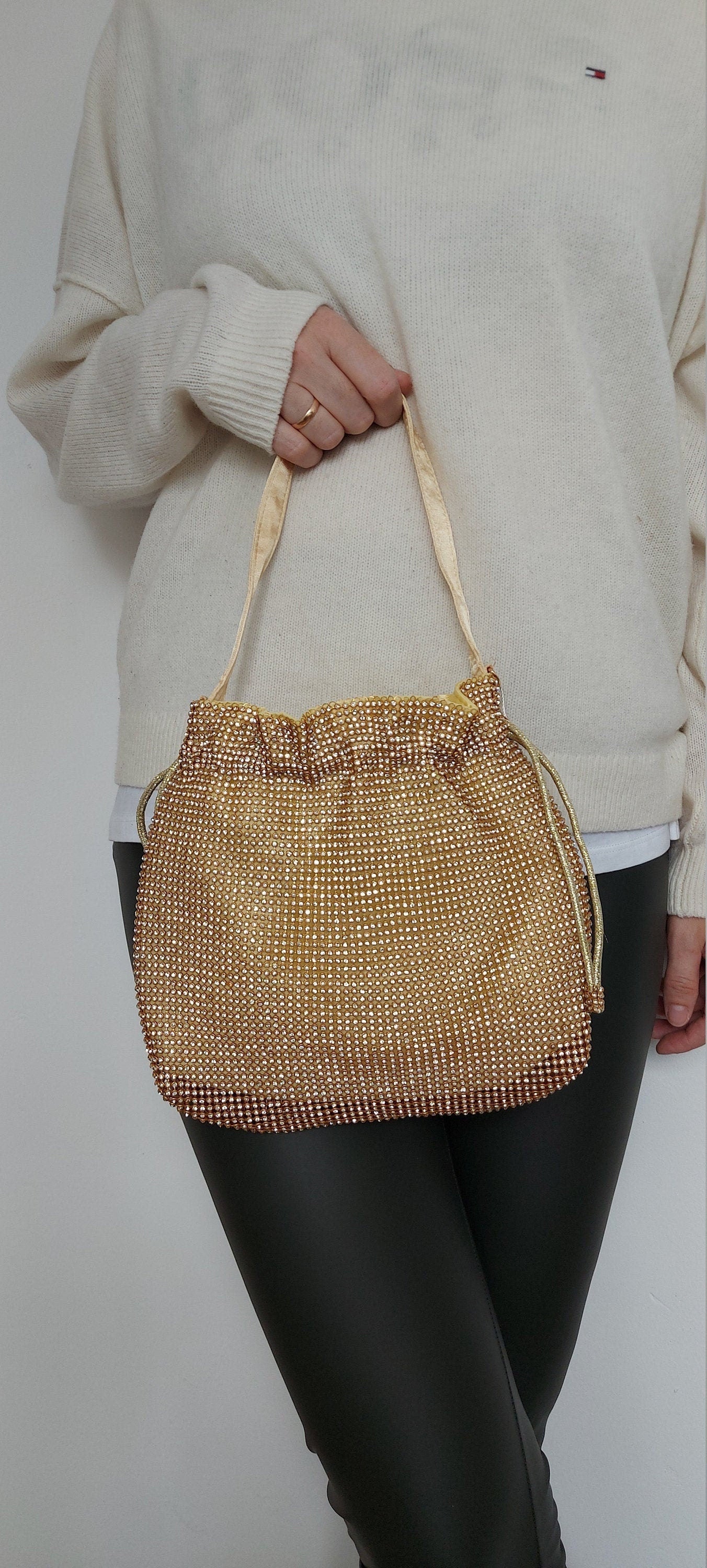 Sparkly Gold Draw String Shoulder Bag perfect eye-catching gold handbag Gift For Her Bridesmaid Gift Wedding Clutch Bag Gold Clutch Bag