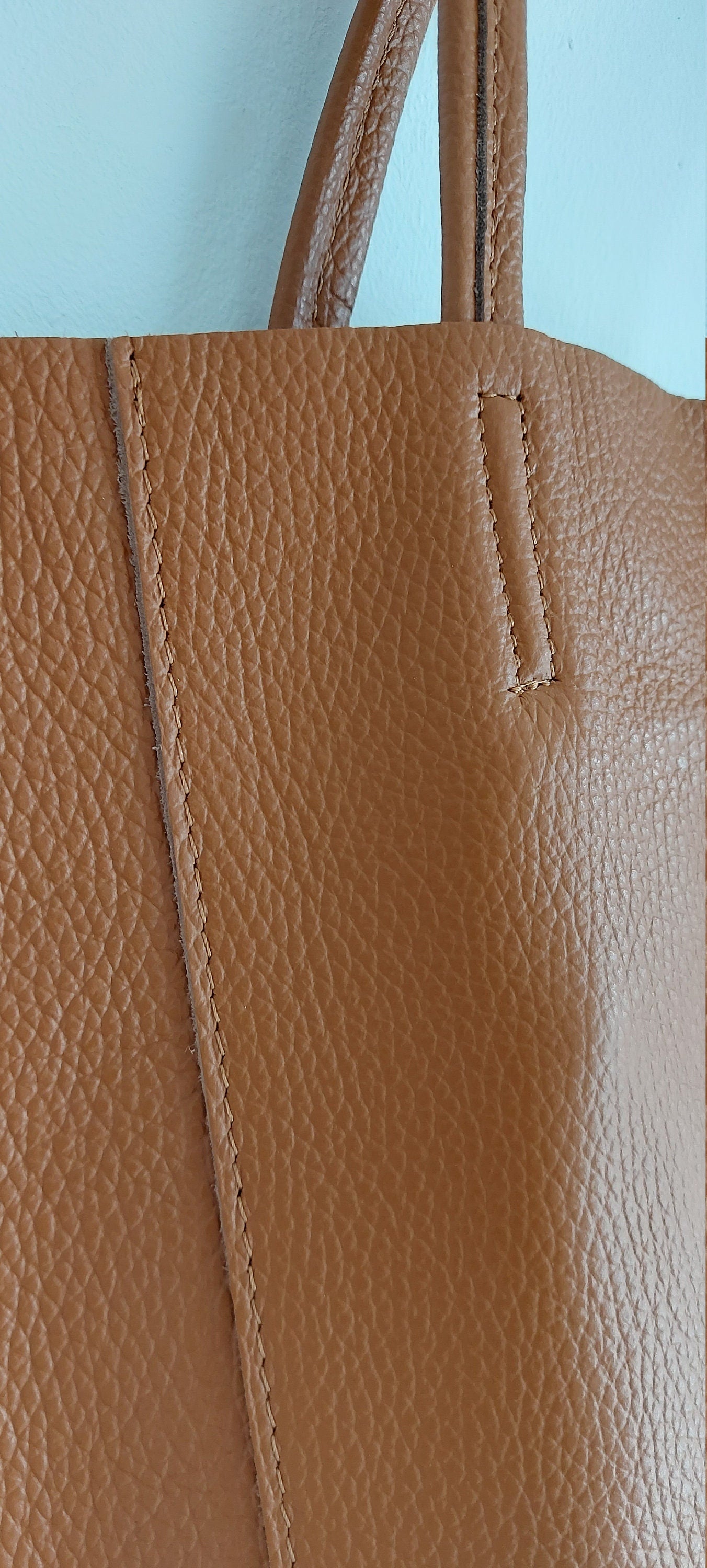 Dark Tan Genuine Leather Shopper Bag Large Leather Tote Bag