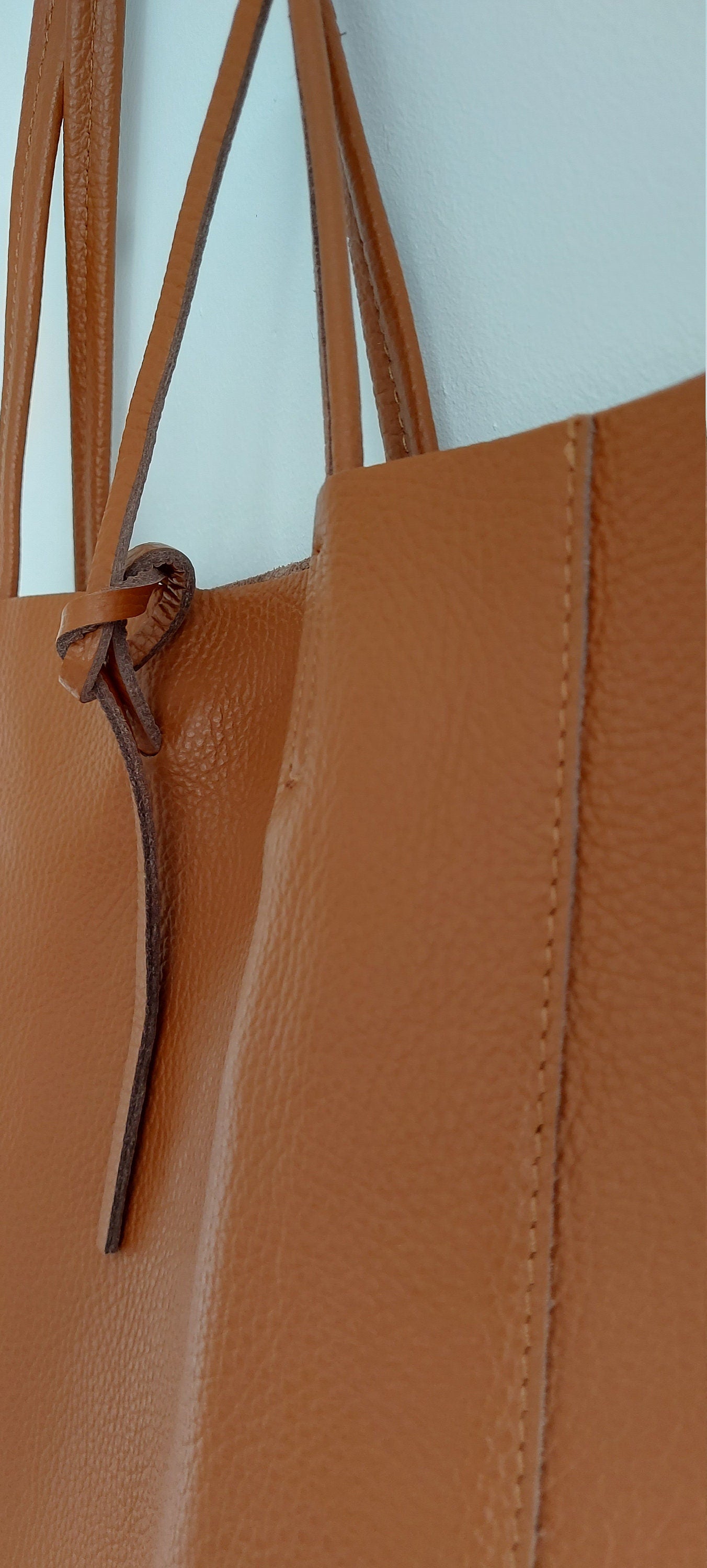 Dark Tan Genuine Leather Shopper Bag Large Leather Tote Bag