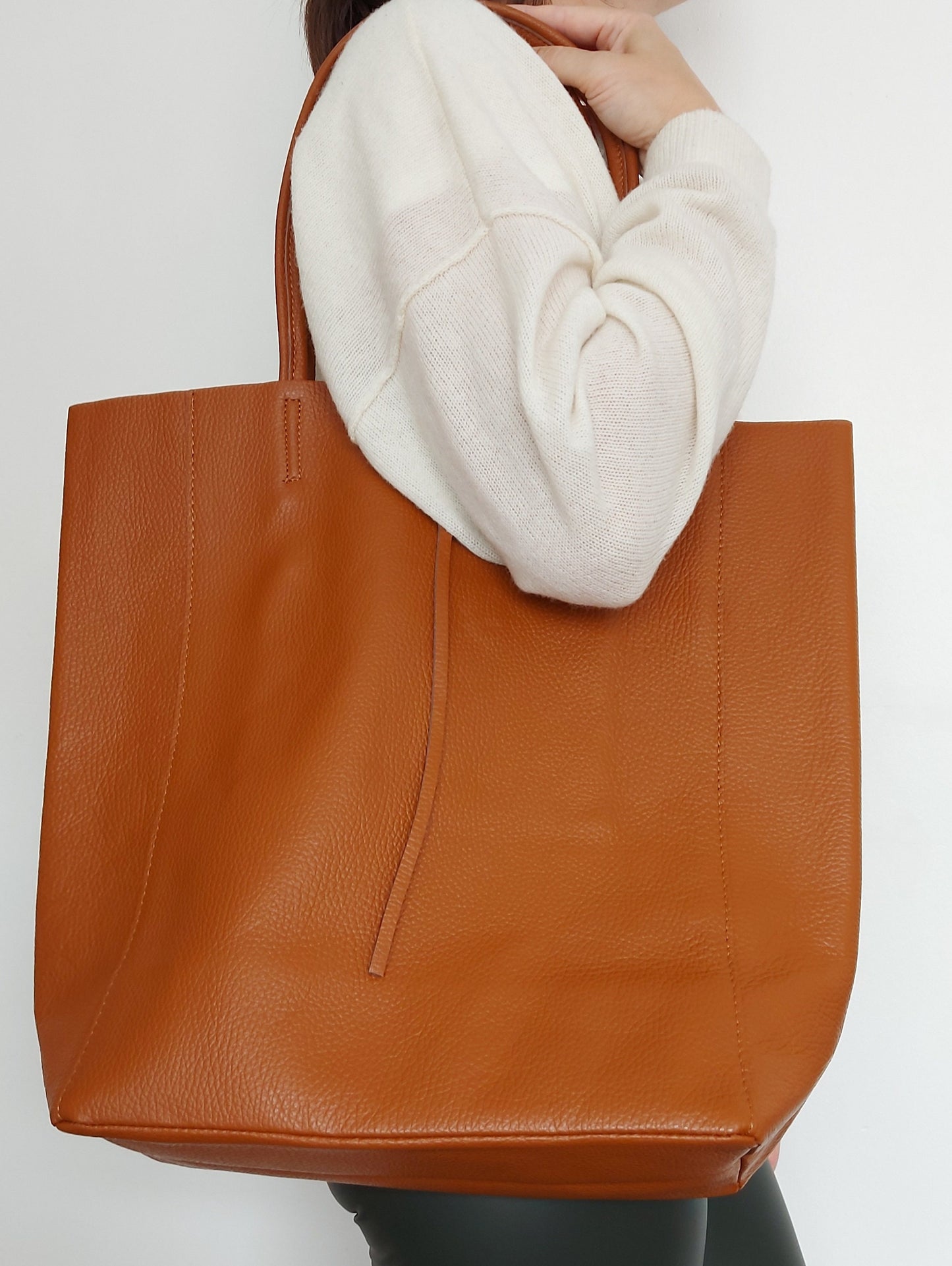 Mink Grey Genuine Leather Shopper Bag Large Leather Tote Bag