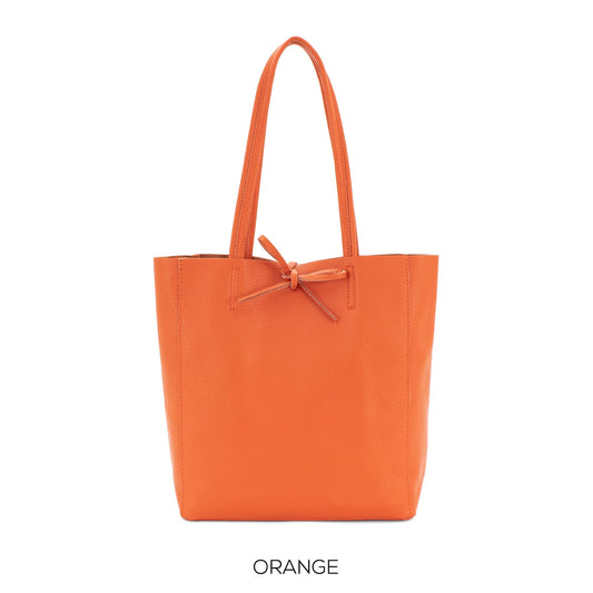 Orange Genuine Leather Shopper Bag Medium Leather Tote Bag