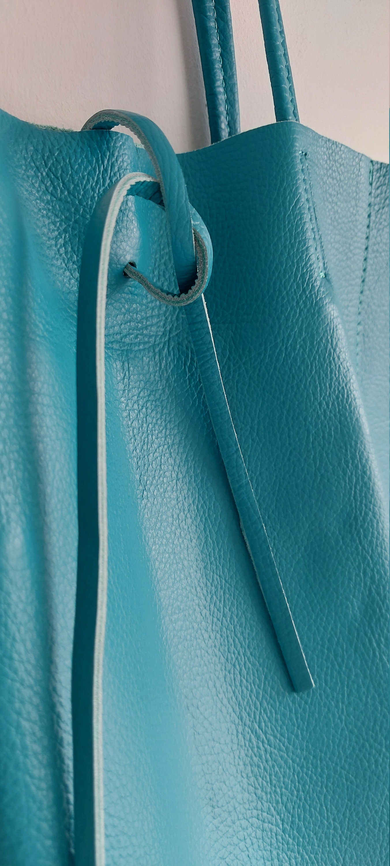 Turquoise Genuine Leather Shopper Bag Large Leather Tote Bag