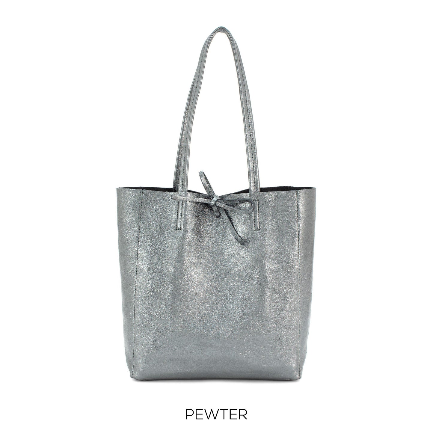 Genuine Leather Medium Pewter Leather Shopper