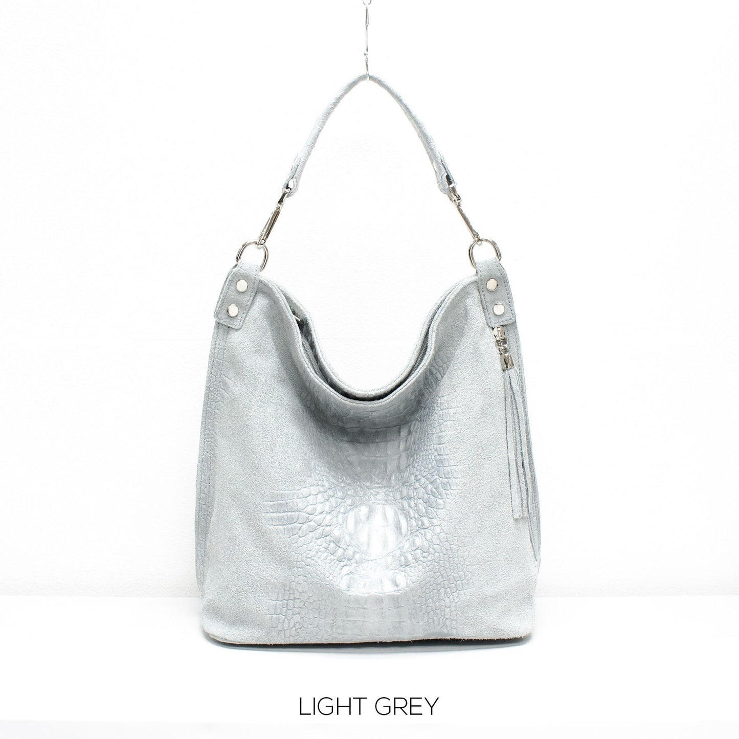 Genuine Real Suede Leather Croc Effect Hobo Bag