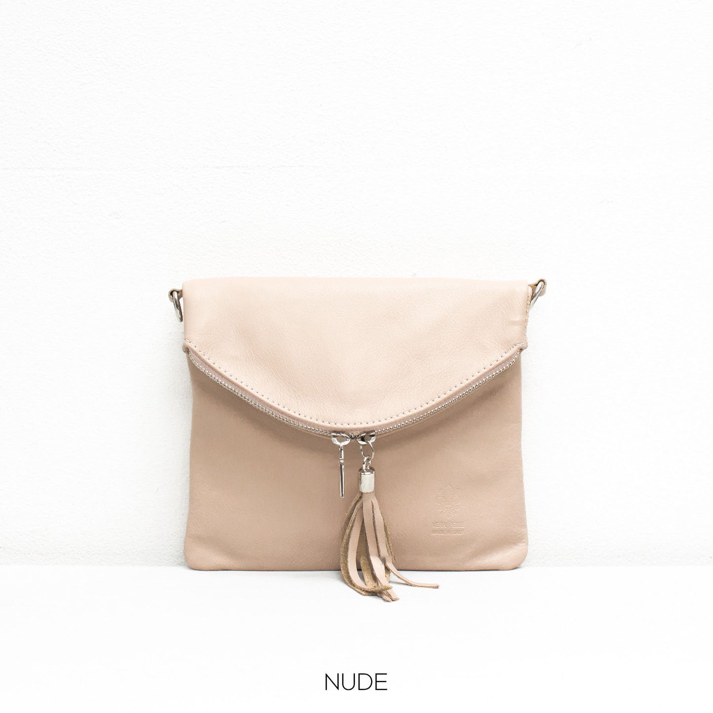 Genuine Italian Soft Leather Vera Pelle Crossbody Bag Detachable Strap Shoulder Bag Small Crossbody Bag Night Out Bag Chrome Tassel Zipper