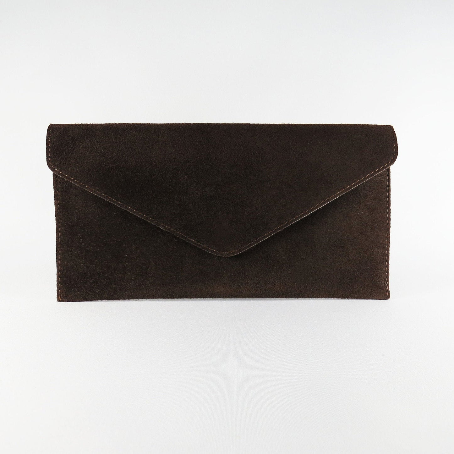 front of coffee brown envelope clutch bag