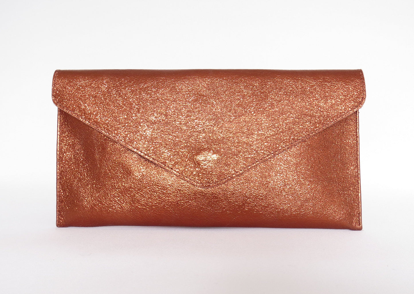 front of Metallic Bronze envelope clutch bag