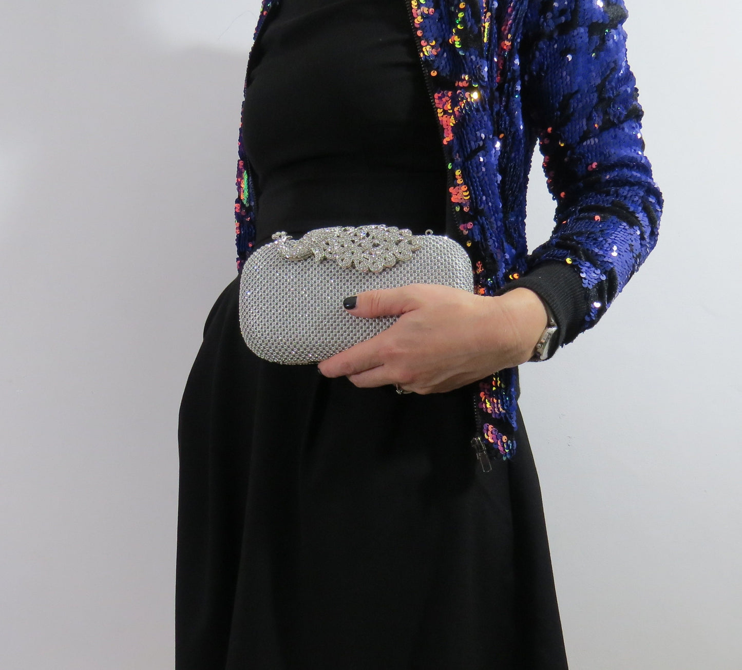 Sparkly Black Clasp Wedding Event Clutch Bag Shoulder Bag perfect eye-catching Silver Diamante Bridesmaid Gift Present Wedding Party