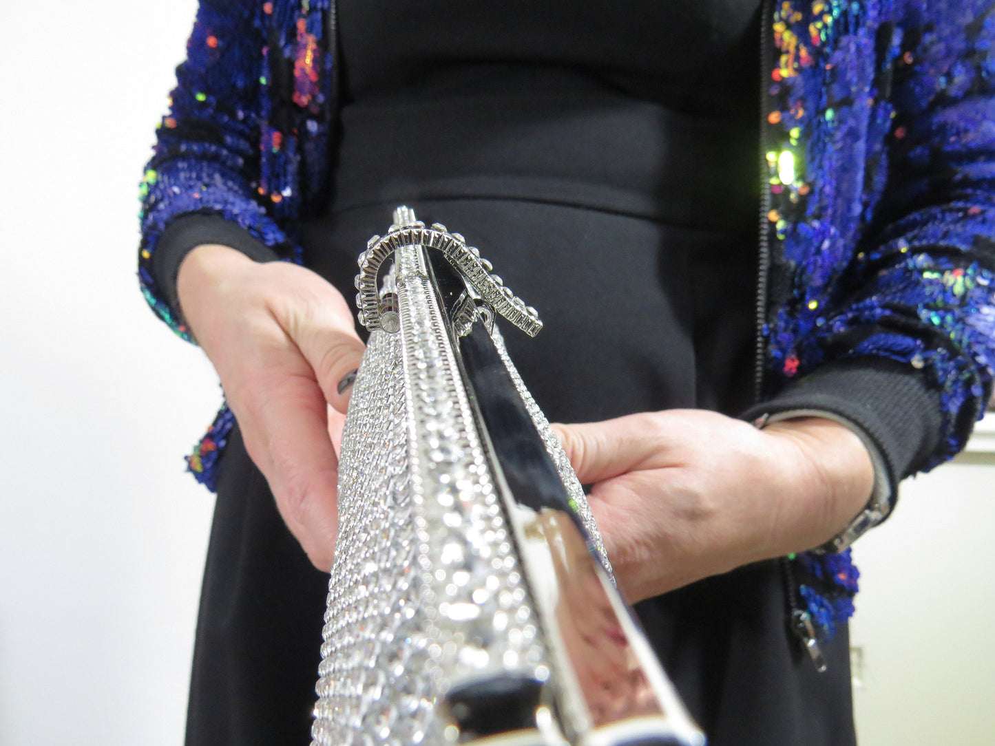 Sparkly Black Silver Clasp Wedding Event Clutch Bag Shoulder Bag perfect eye-catching Silver Diamante Bridesmaid Gift Present Wedding Party