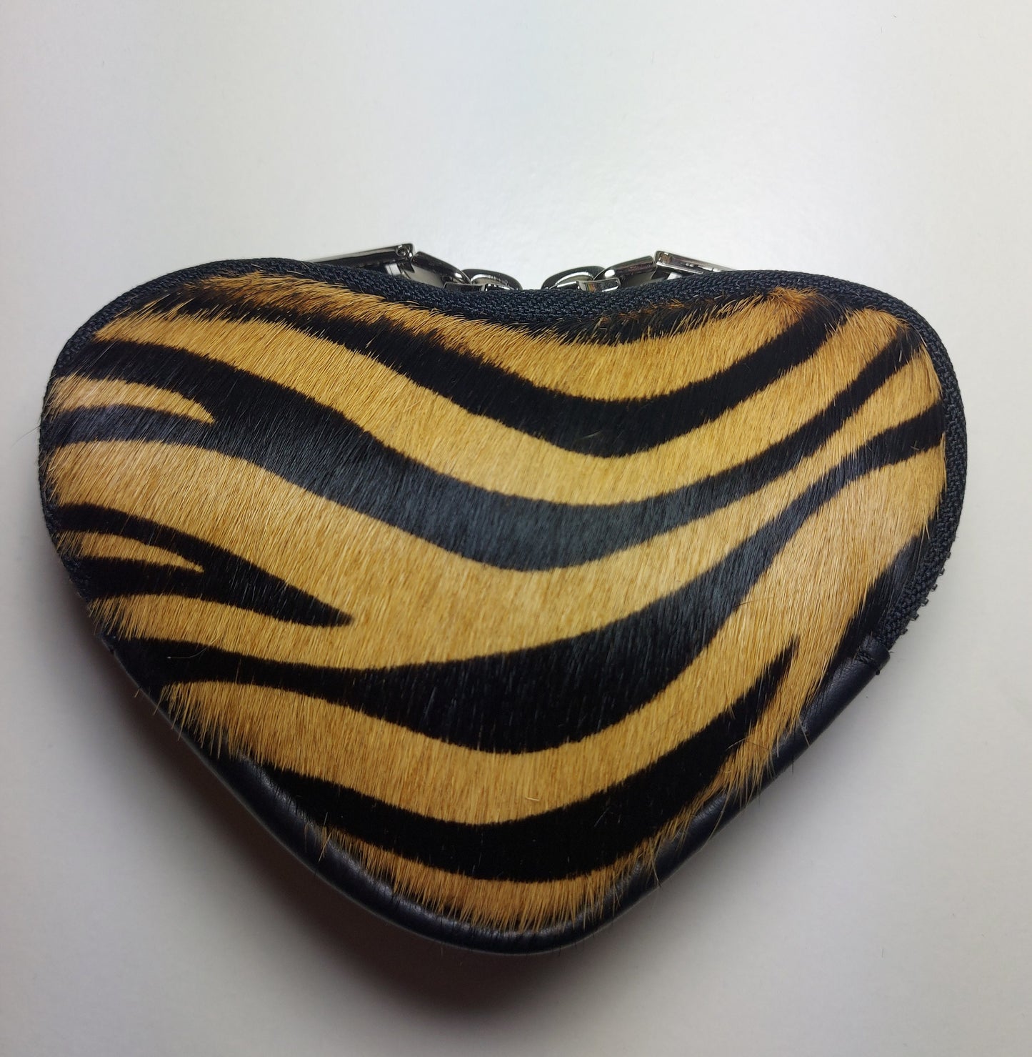 Genuine Italian Leather Cute Heart shaped Coin Purse Animal Fur Print Soft Italian Leather Valentines Gift for Her Comes Gift Wrapped