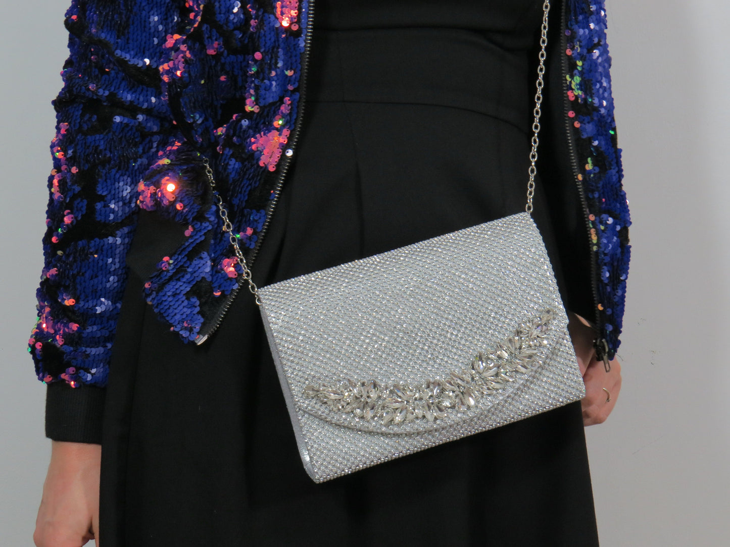 Sparkly Black Clutch Bag Wedding Event Clutch Bag Shoulder Bag perfect eye-catching Silver Diamante Bridesmaid Gift Present Wedding Party