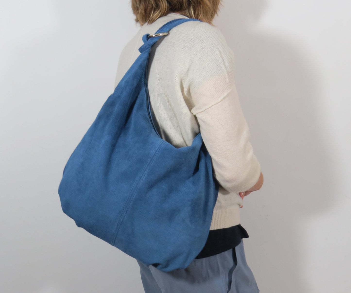 Genuine Suede Leather Large Hobo Shopper
