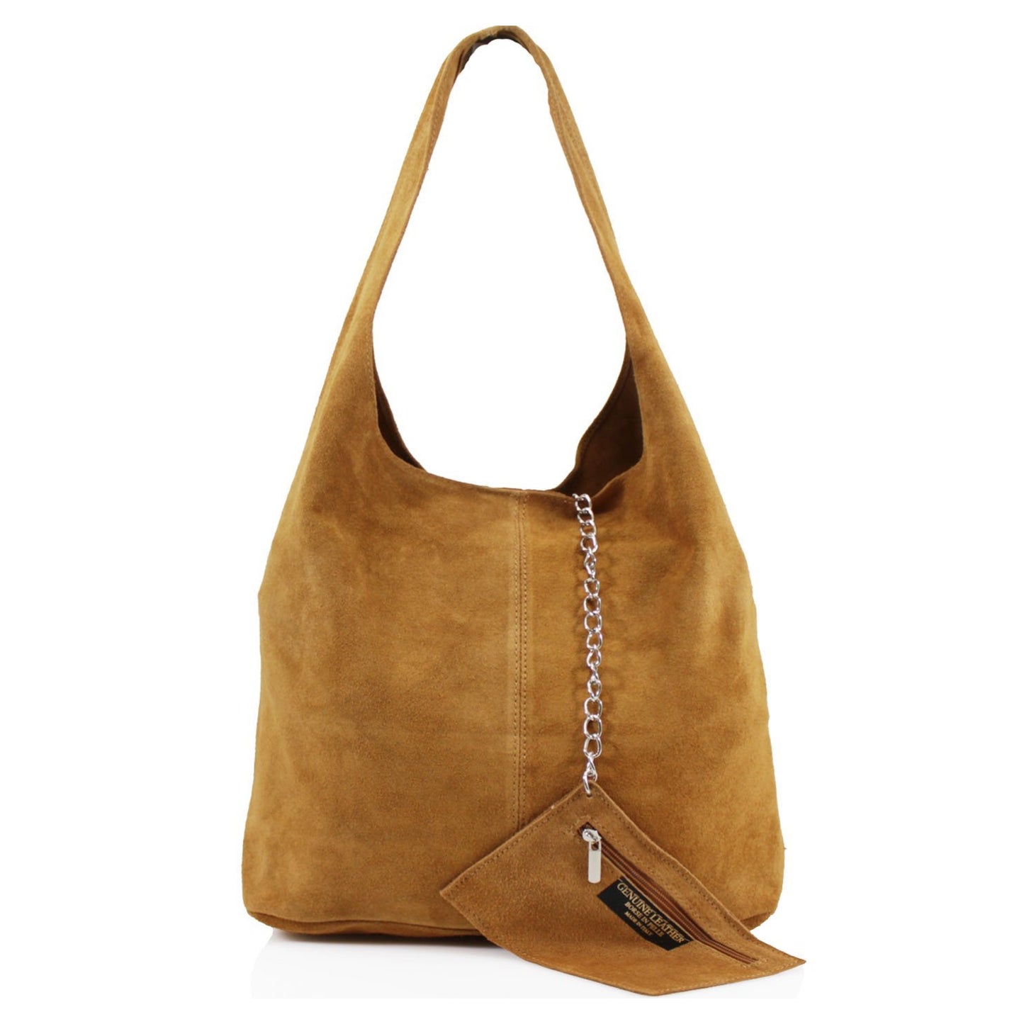 Genuine Suede Tan Leather Large Hobo Shopper