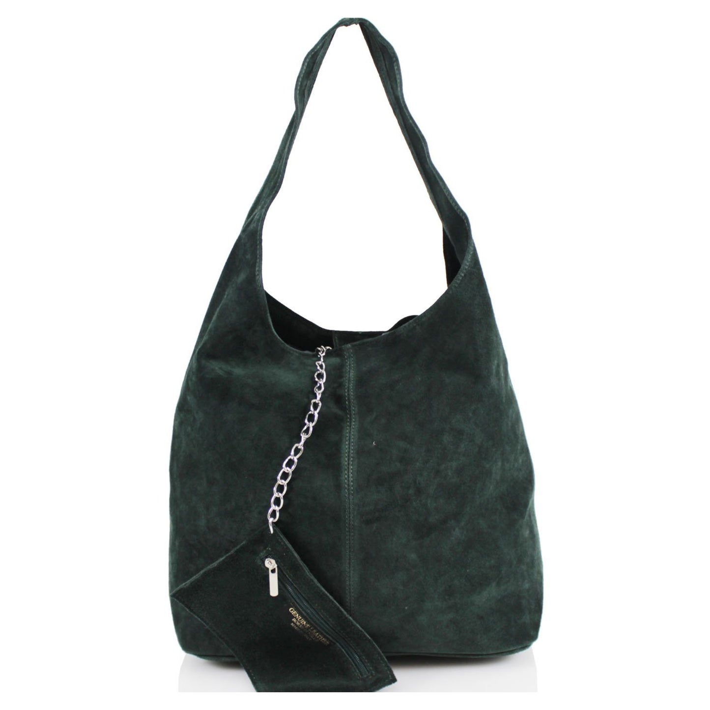Genuine Suede Dark Green Leather Large Hobo Shopper