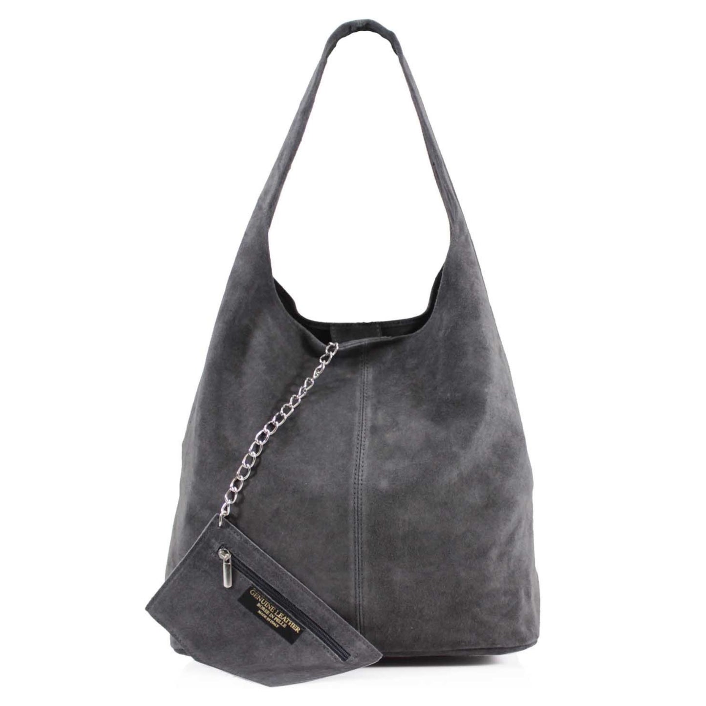 Genuine Suede Dark Grey Leather Large Hobo Shopper