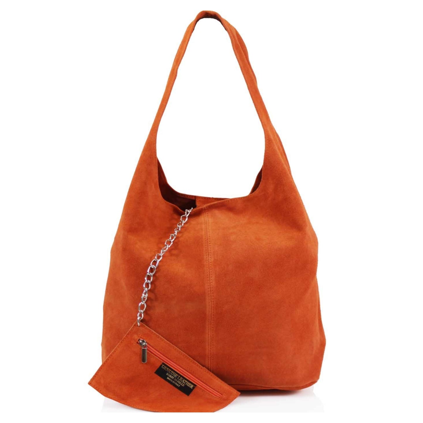 Genuine Suede Orange Leather Large Hobo Shopper