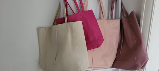 Real leather zipless handbags, beige, pink, salmon, brown