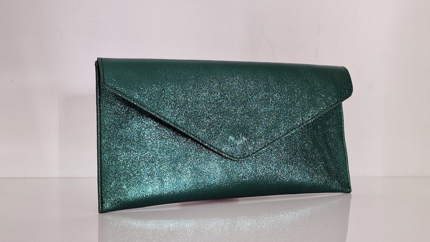 Metallic Emerald Forest Green Envelope Clutch Bag