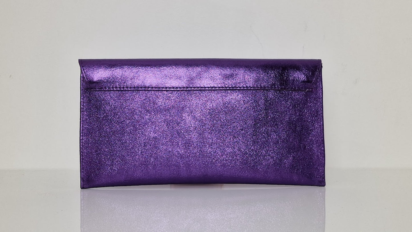 Metallic Purple Voilet Envelope Clutch Bag