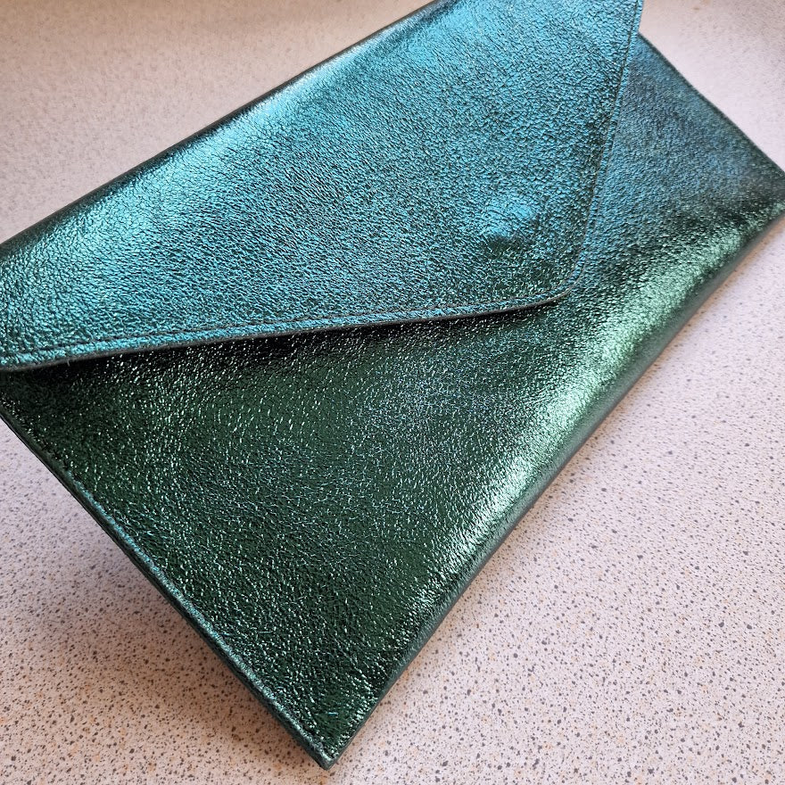 Metallic Emerald Forest Green Envelope Clutch Bag