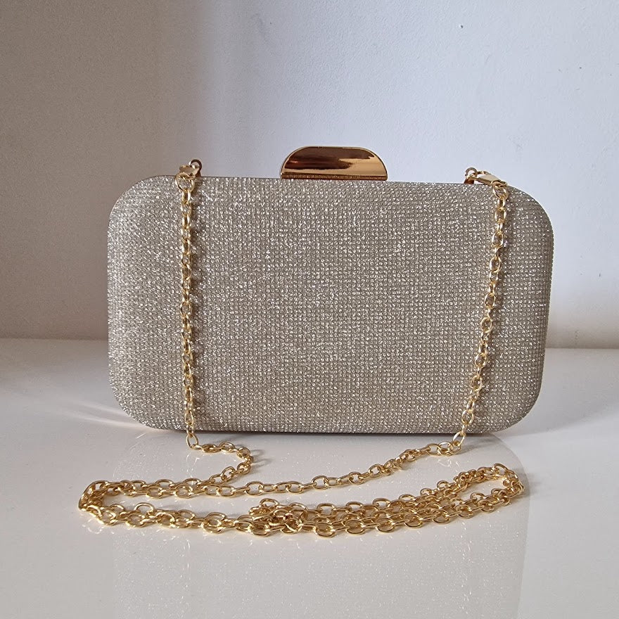 Gold clutch with gold chain 