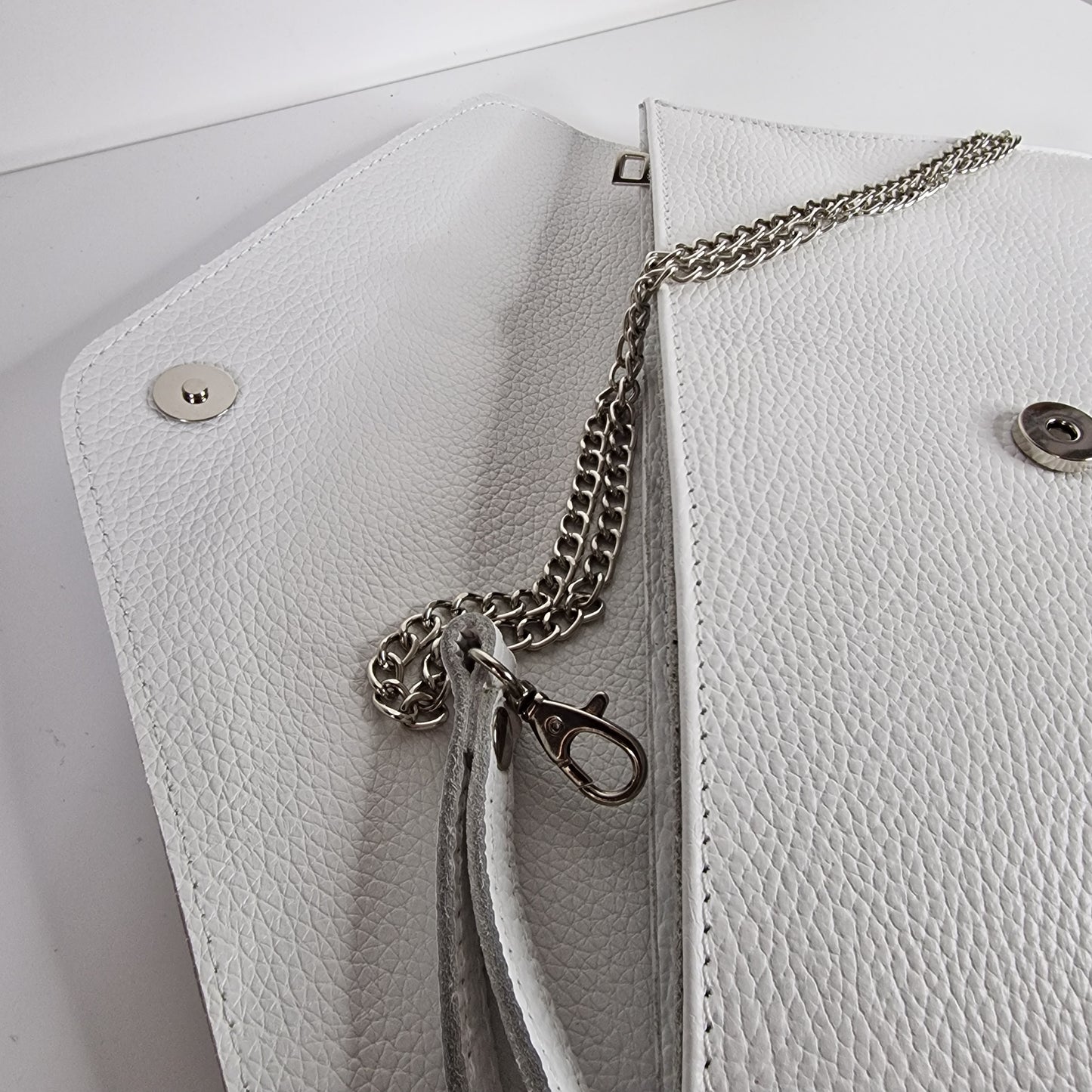 White Genuine Pebbled Leather Envelope Clutch