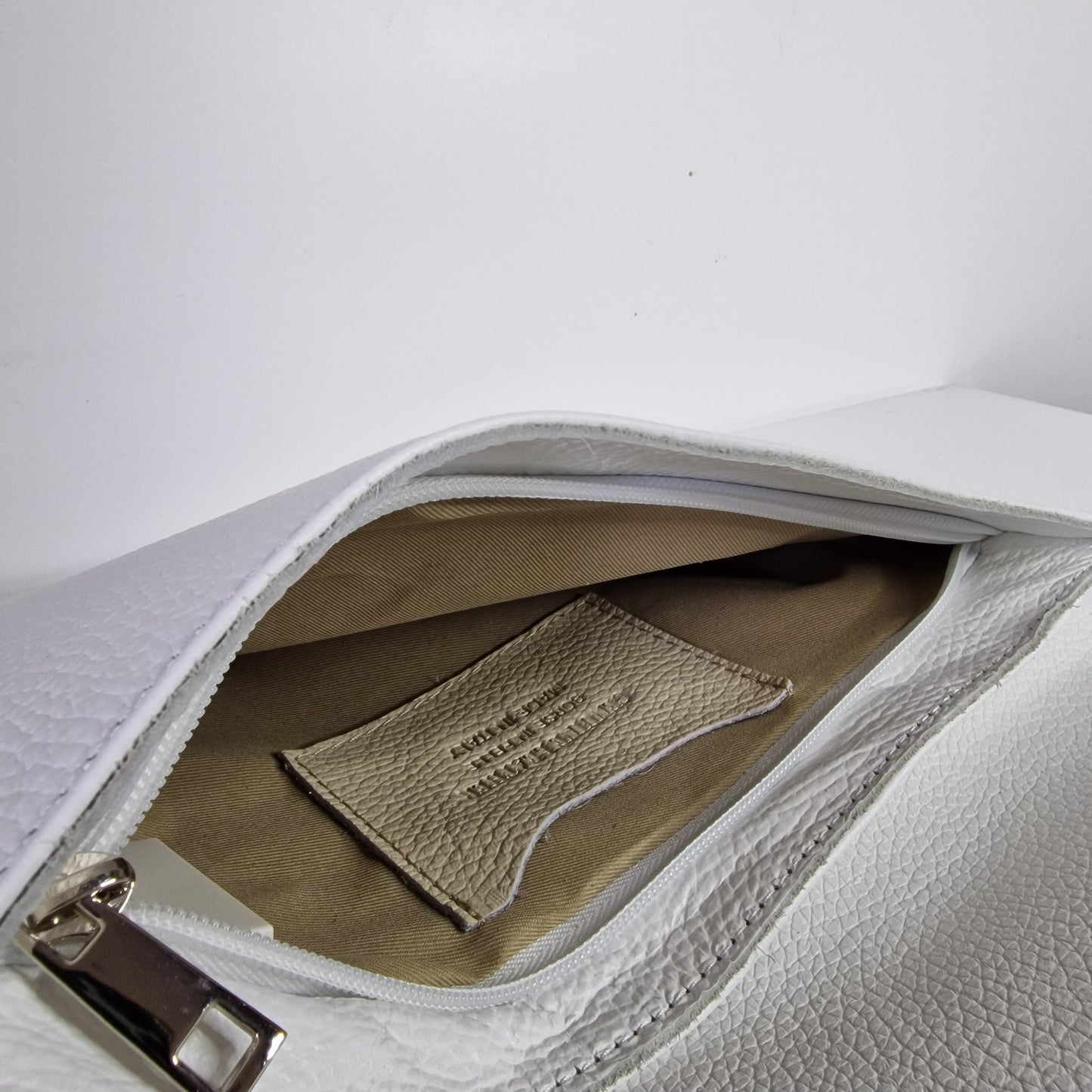 White Genuine Pebbled Leather Envelope Clutch