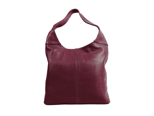 Italian Maroon Burgundy Fuchsia Pink Leather Slouchy Shoulder Bag