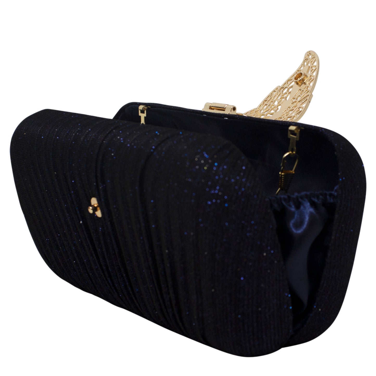 Sparkly Gold Leaf Shimmery Navy Blue Clutch