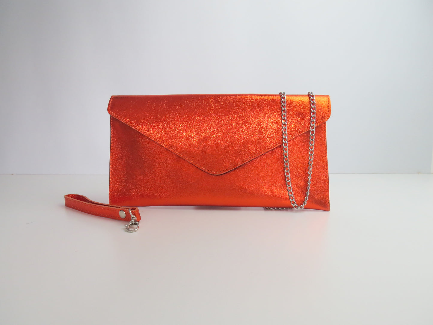 Metallic Orange Envelope Clutch Bag