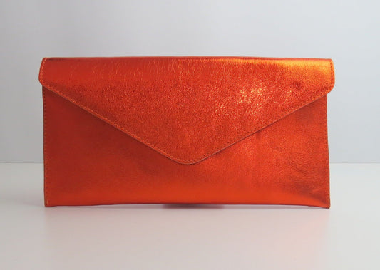 Metallic Orange Envelope Clutch Bag