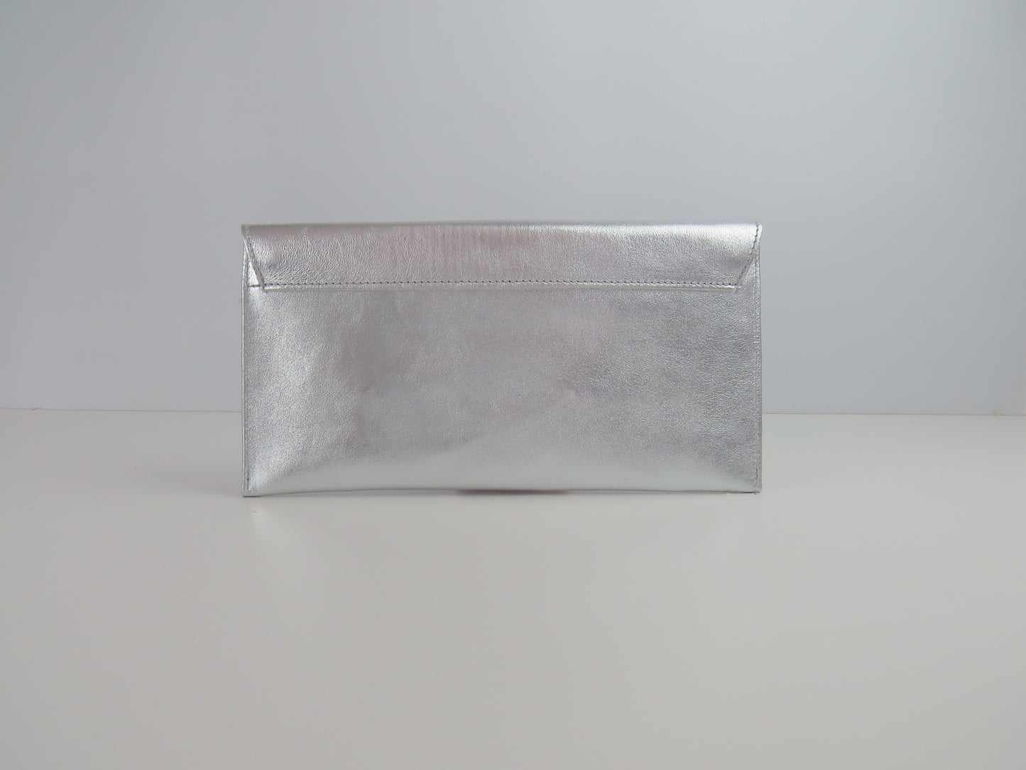 Metallic Silver Leather Envelope Clutch Bag