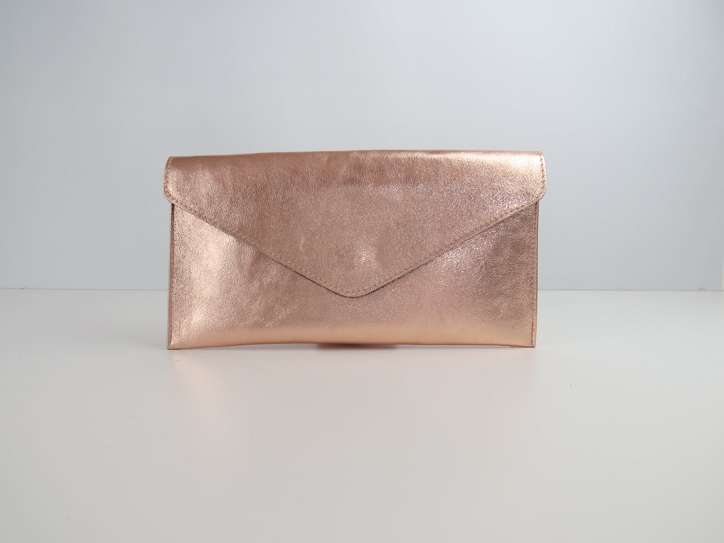 Metallic Rose Gold Envelope Clutch Bag