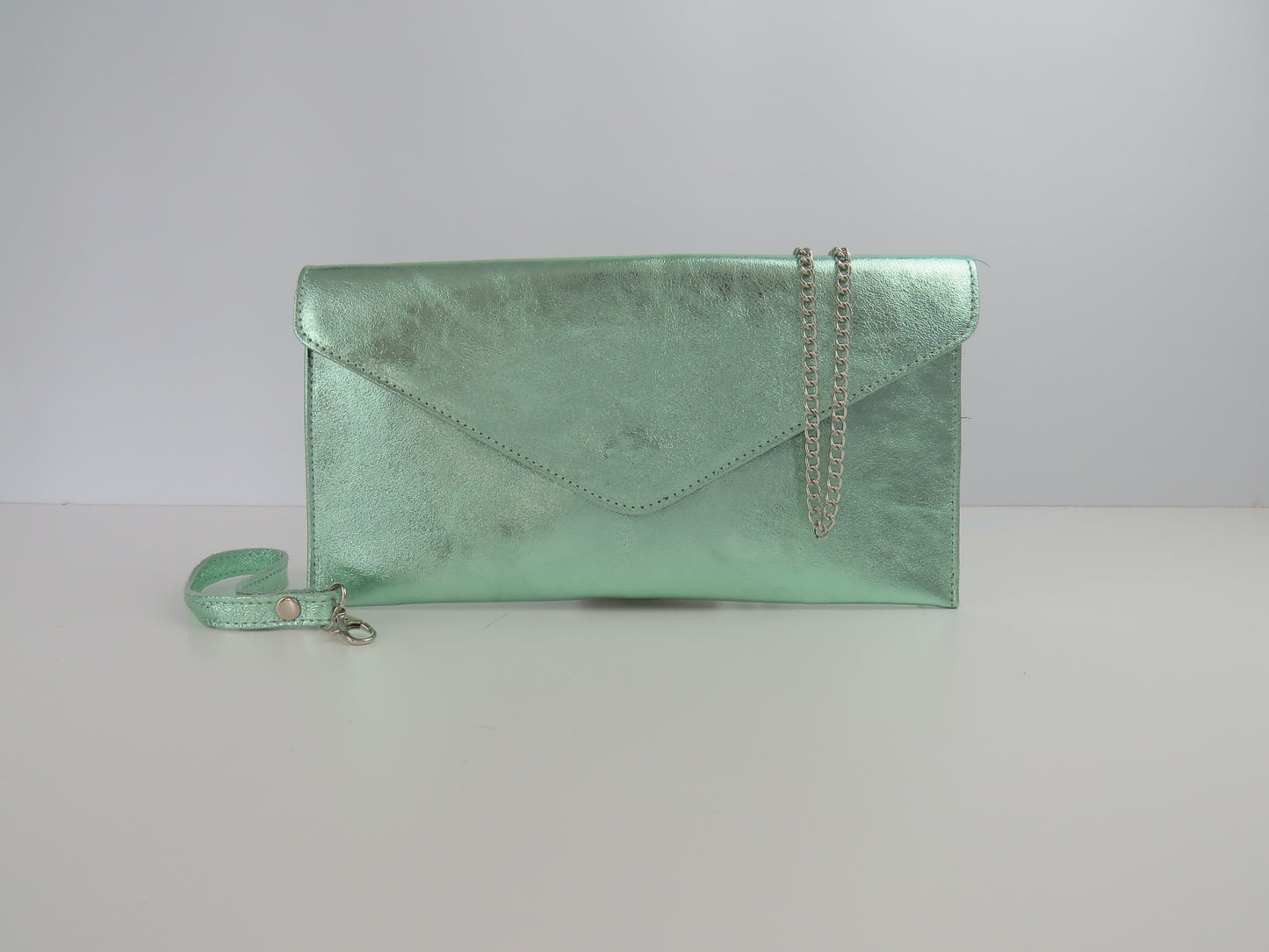Metallic Mint Sea Green Envelope Clutch Bag