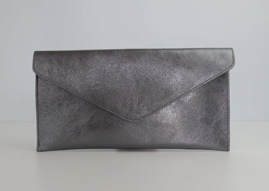 Metallic Dark Pewter Grey Envelope Clutch Bag