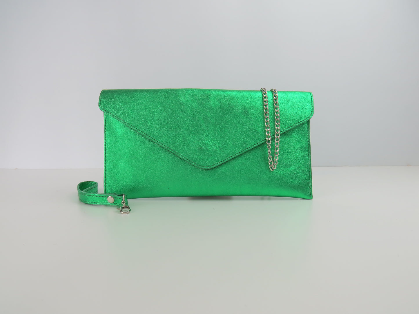 Metallic Kelly Forest Green Envelope Clutch Bag