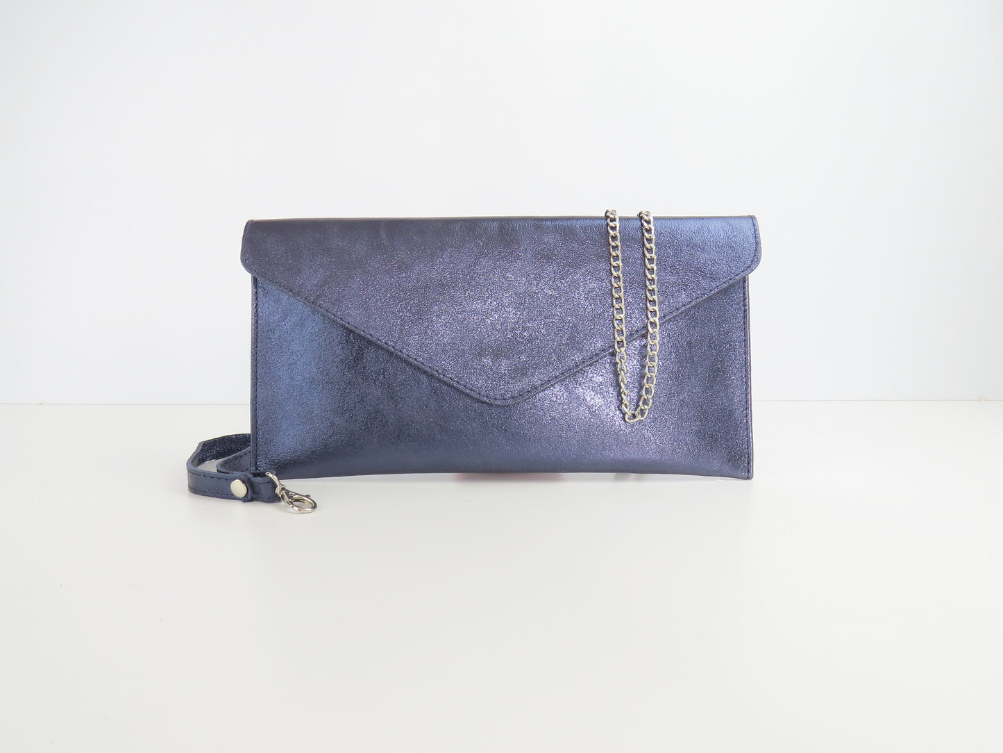 Metallic Midnight Blue Navy Envelope Clutch Bag