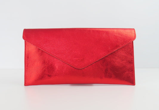 Metallic Scarlet Red Envelope Clutch Bag