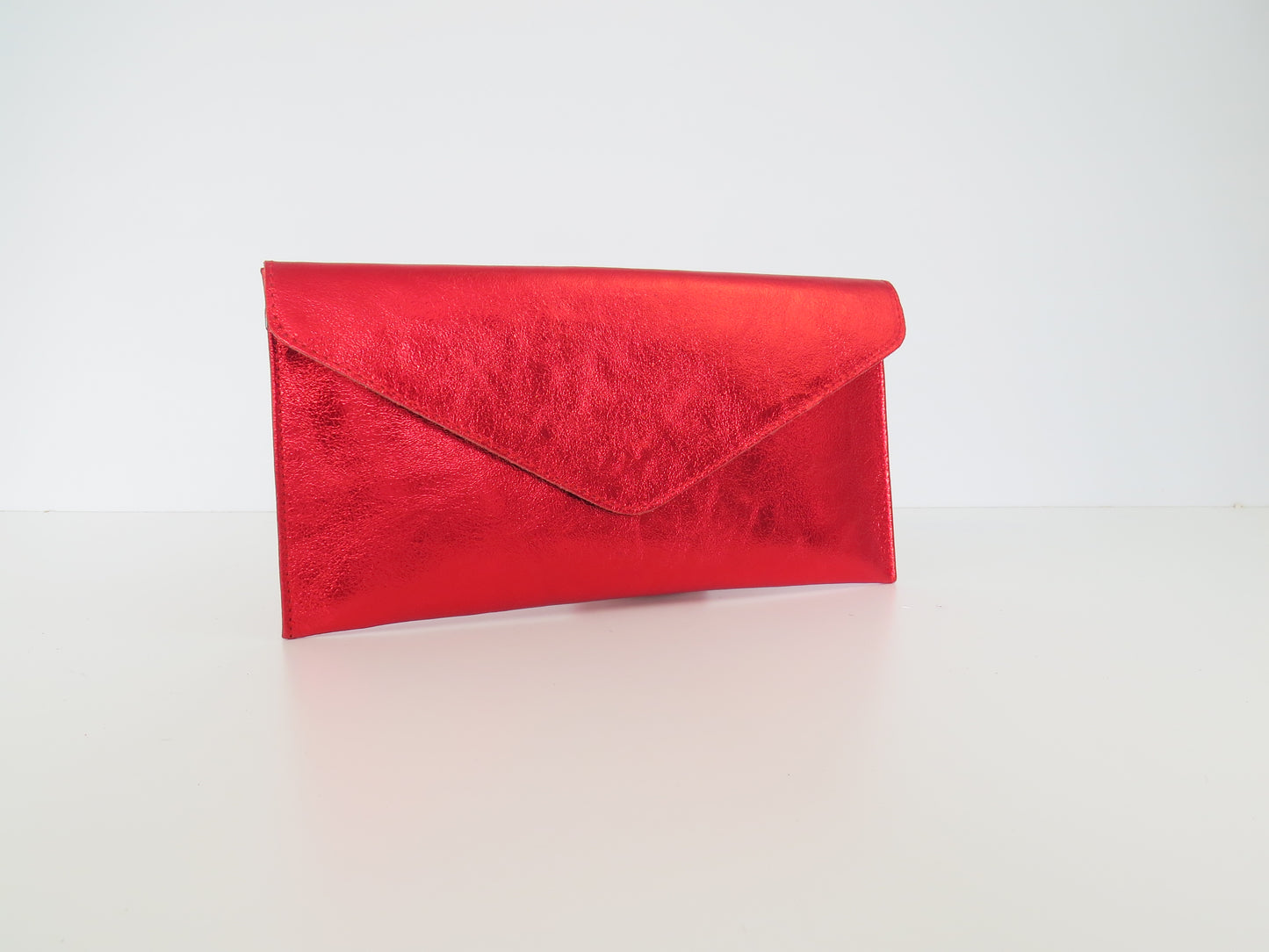 Metallic Scarlet Red Envelope Clutch Bag