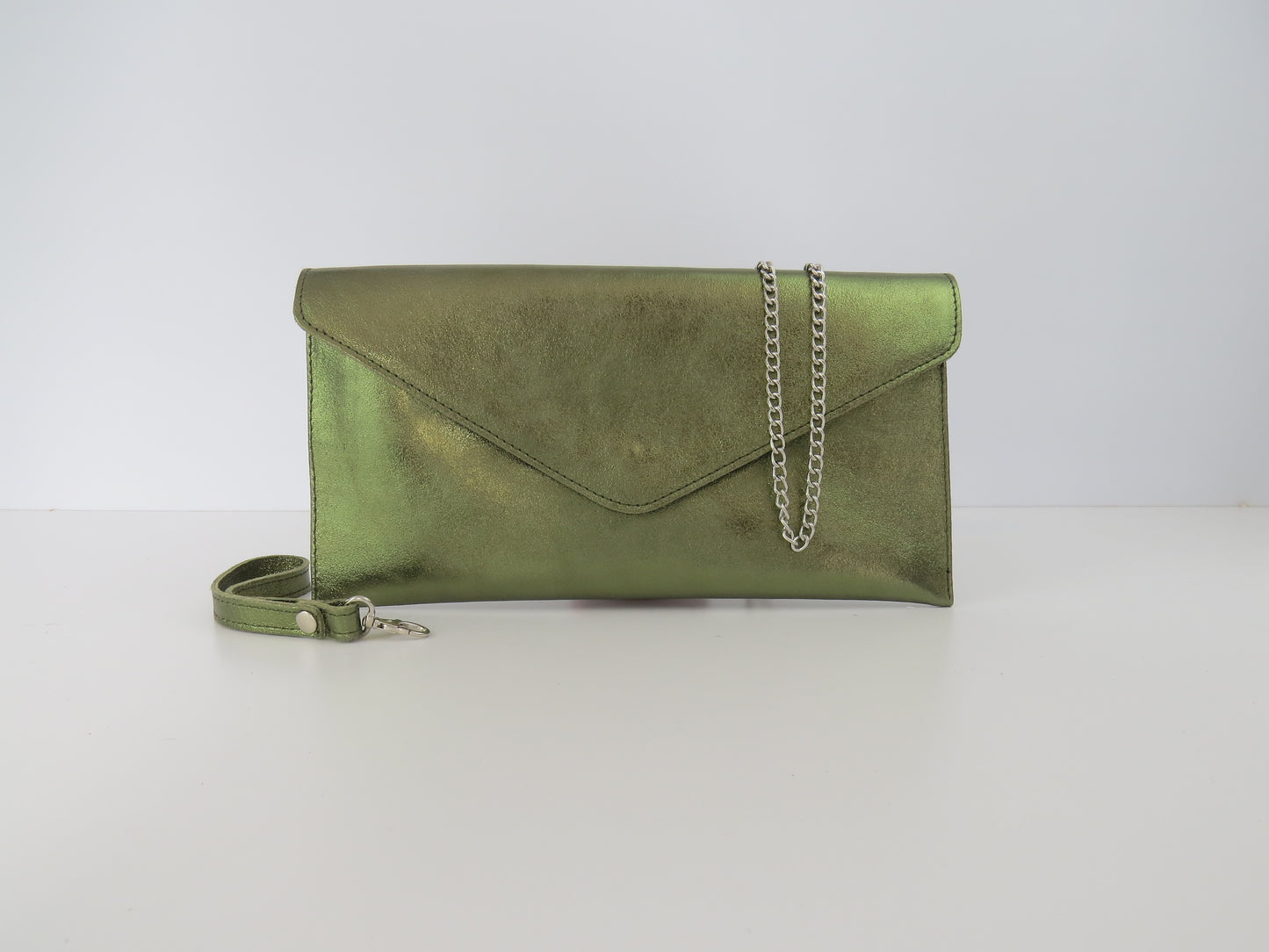 Metallic Olive Green Mojito Envelope Clutch Bag