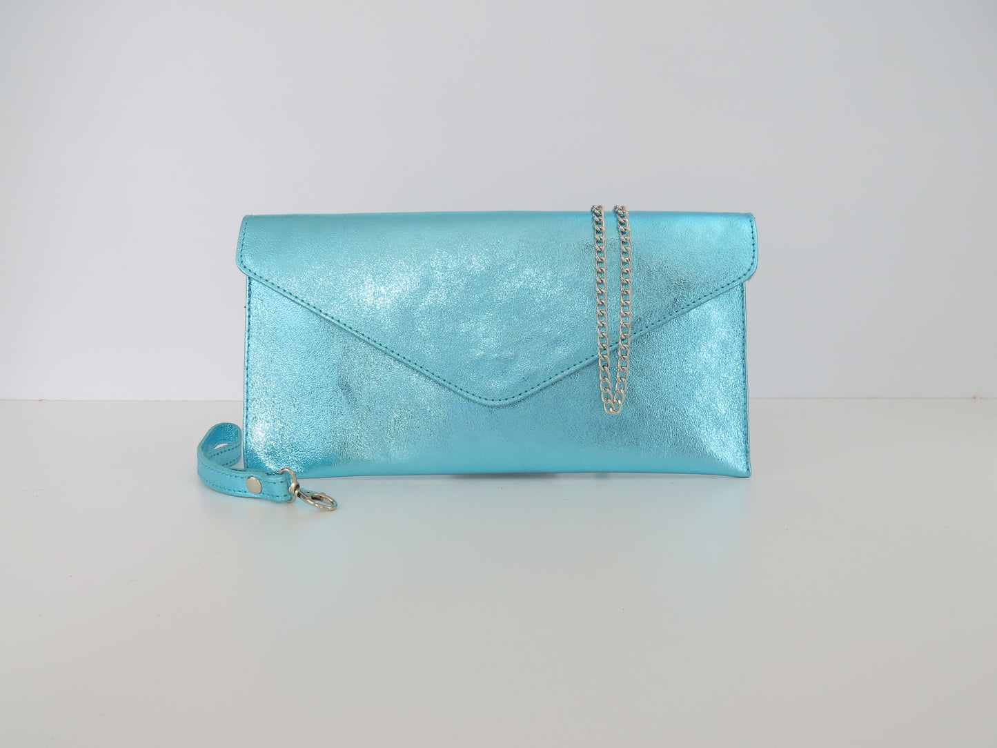 Metallic Light Sky Blue Envelope Clutch Bag