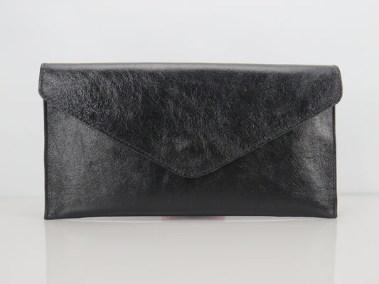 Metallic Black Envelope Clutch Bag