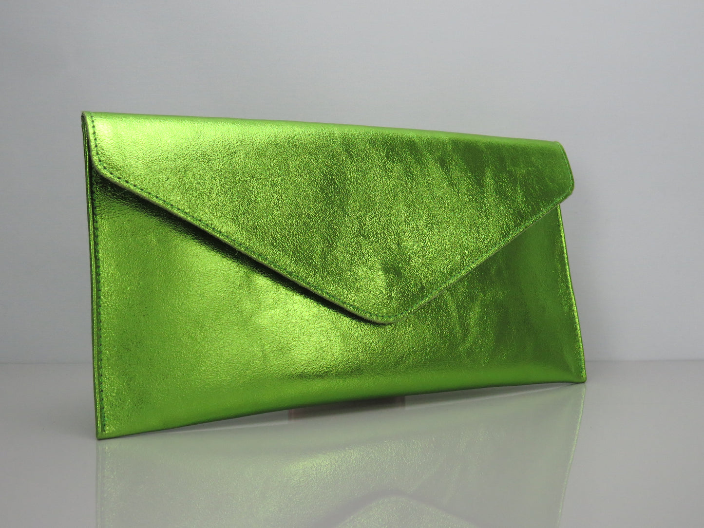 Metallic Lime Green Envelope Clutch Bag