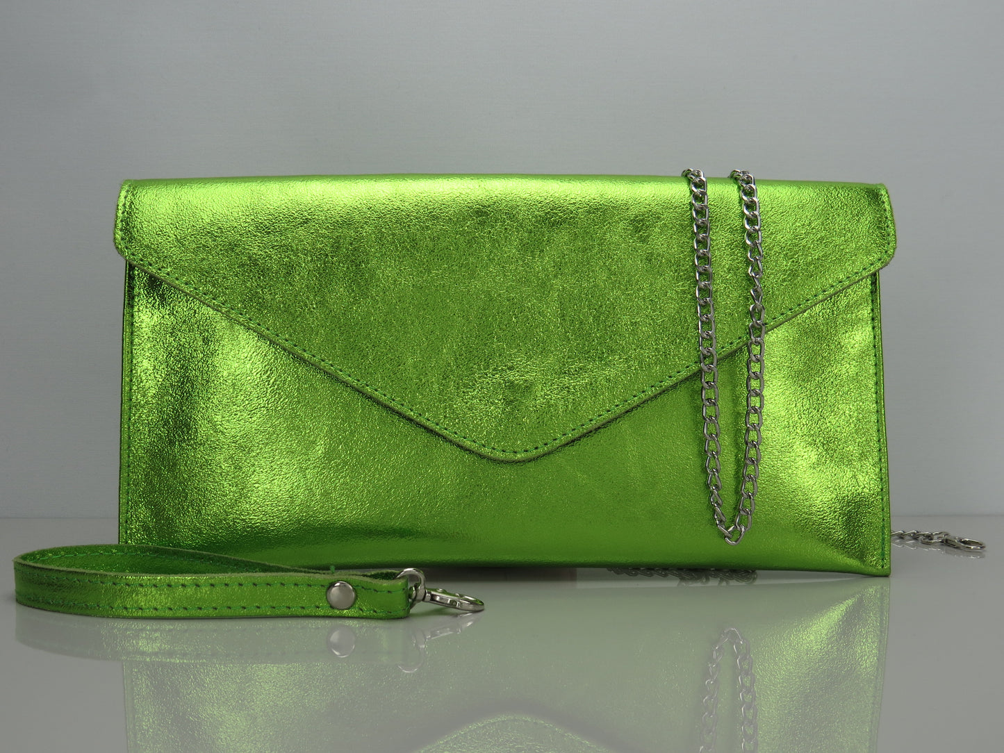 Metallic Lime Green Envelope Clutch Bag