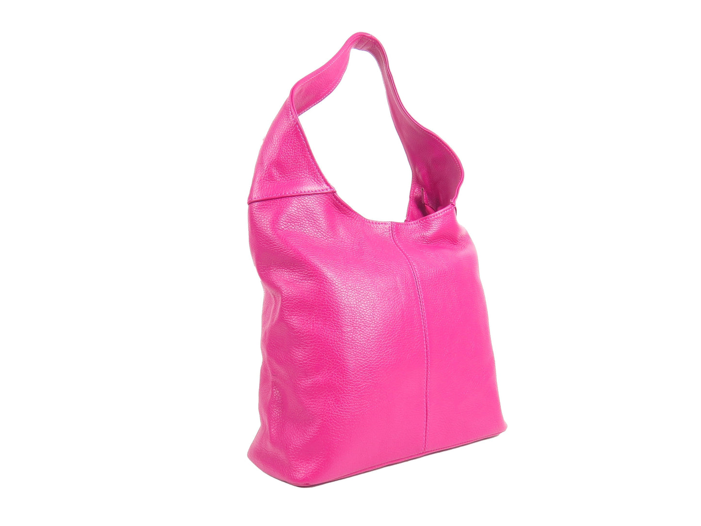 Italian Magenta Fuchsia Pink Leather Slouchy Shoulder Bag