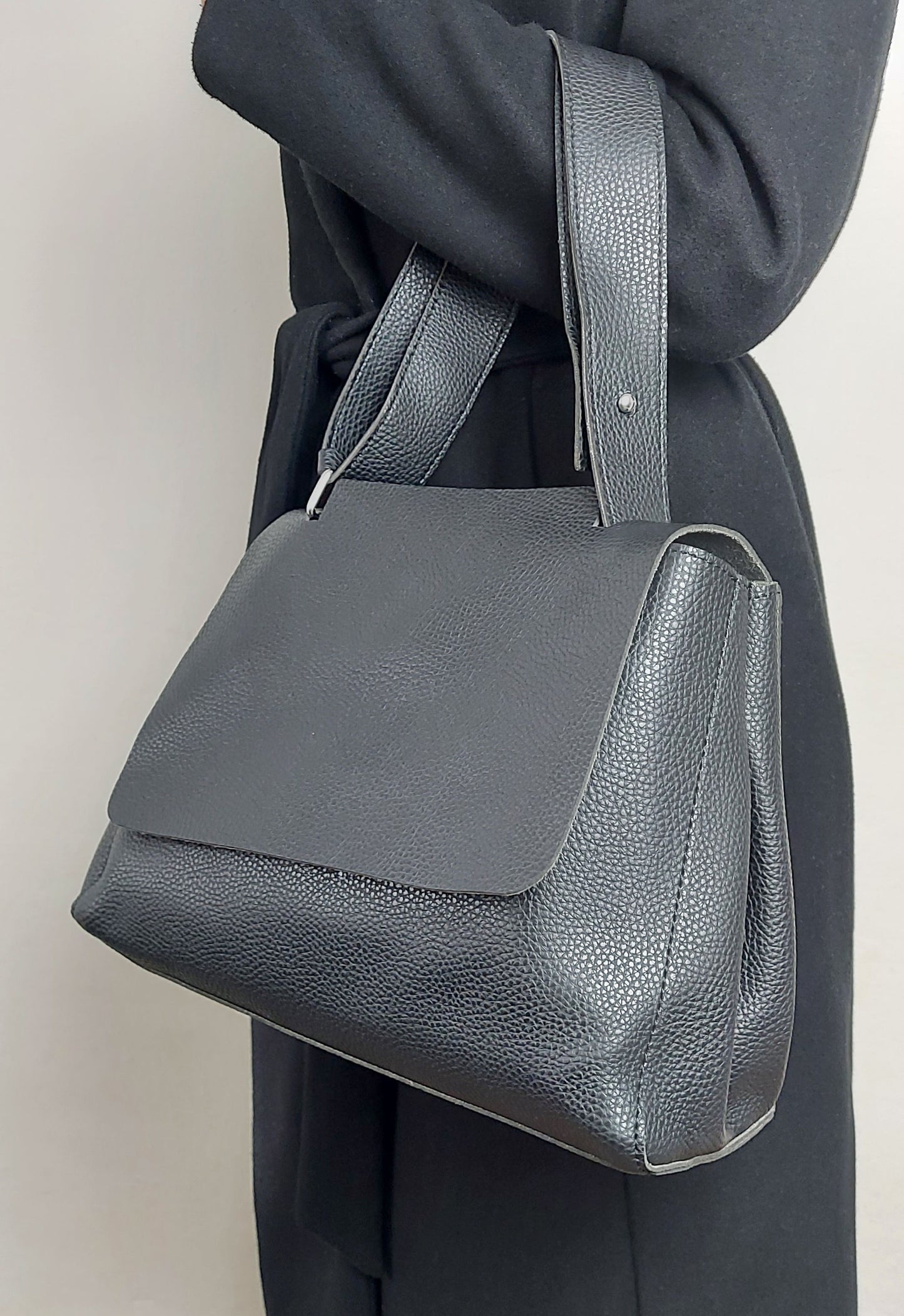 Black Minimalist Faux Leather Handbag