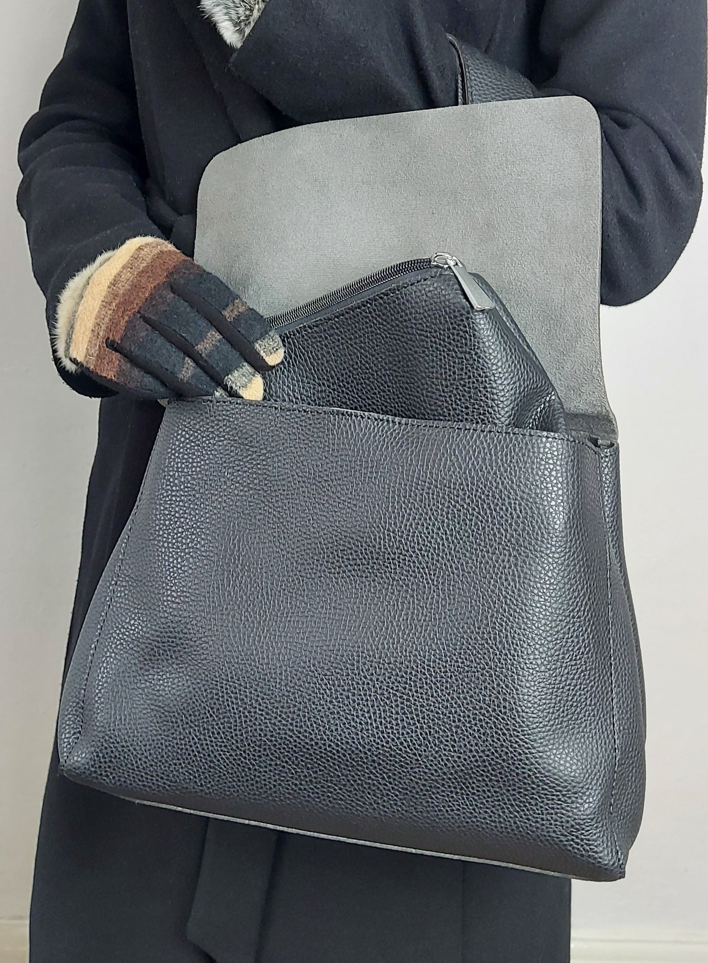 Black Minimalist Faux Leather Handbag