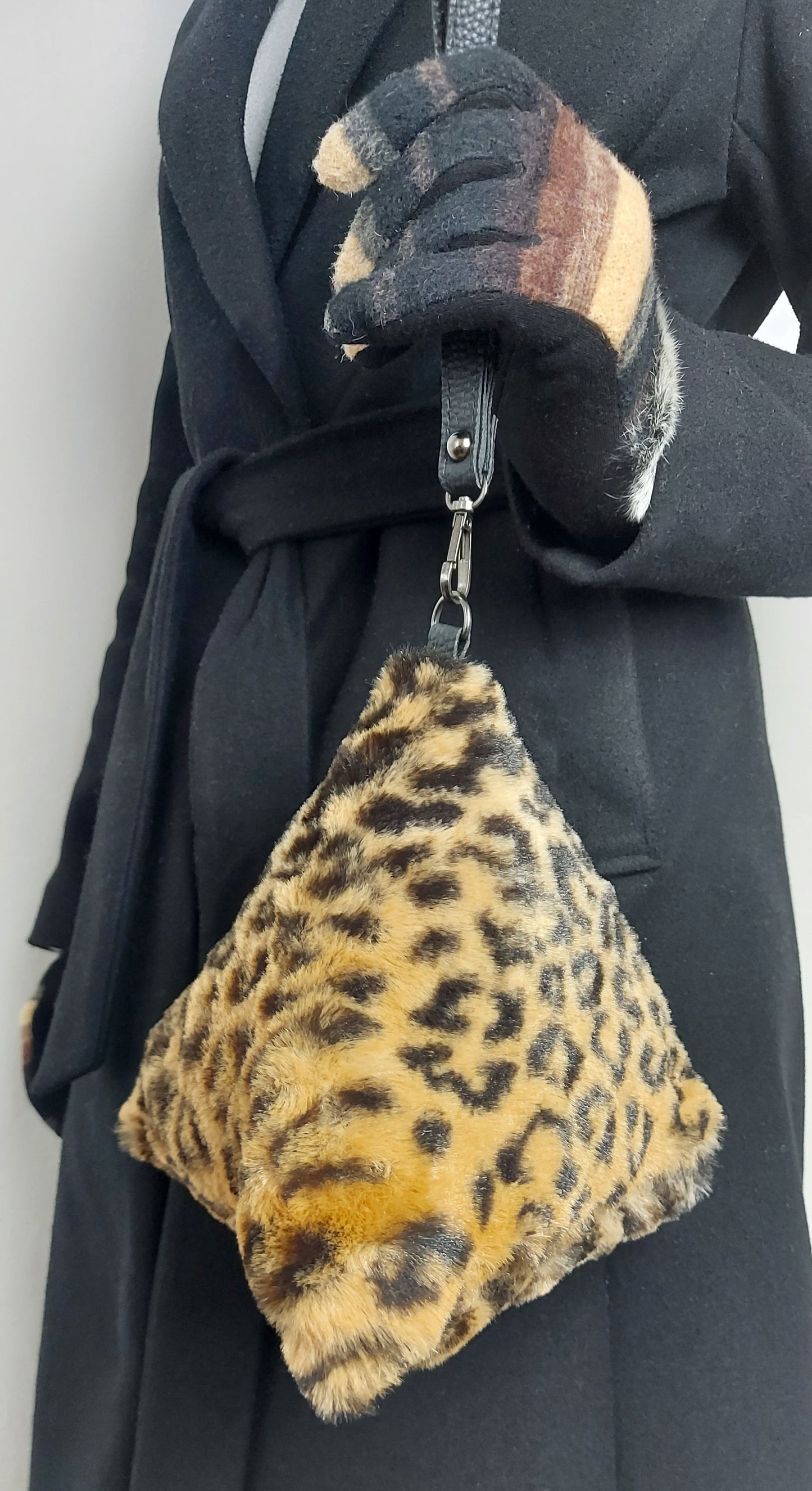 Triangular Leopard Faux Fur Bag Soft Fluffy Purse