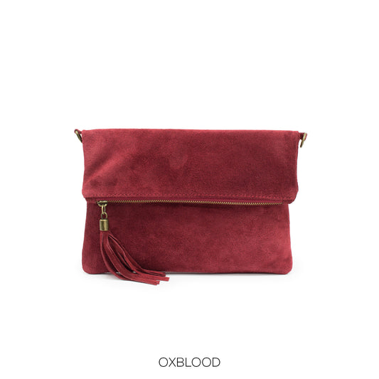 Oxblood Suede Clutch Bag