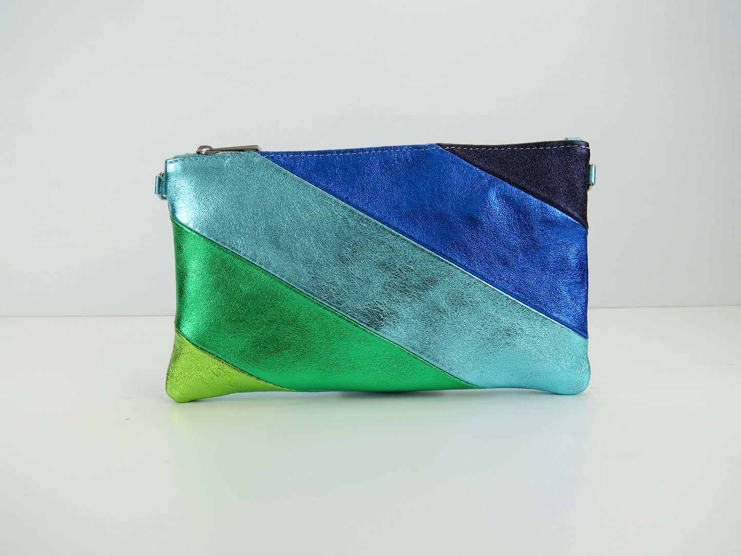 Blue Green Retro-Stiped Clutch Bag